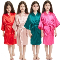 Kids Satin Silk Bathrobe for Boys and Girls (3-13y) - Pink. Ideal for Summer Sleepwear, Kimono, Bath Towel, Wedding, Spa Party, or Birthday.
