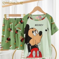 Mickey Cartoon Pajama Set for Boys and Girls - Soft Cotton, Short Sleeve Shirt and Shorts.