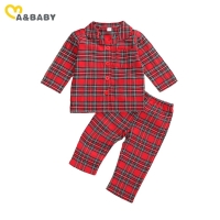 Christmas Pajama Set for Kids (1-6 Years) - Red Plaid Long-Sleeved Shirt and Pants Outfit, Perfect for Xmas