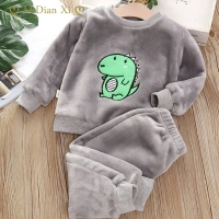 Kids' Cartoon Dinosaur Pajama Set for Girls and Boys - Cozy Winter Sleepwear