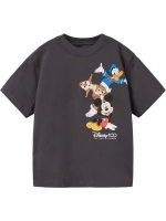 Solid Color Loose Thin Short Sleeve T-shirts for Kids (1-6 Years) with Mickey and Donald Duck Prints for Outdoor Wear