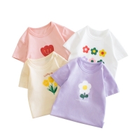 Toddler Girls' Summer T-Shirt with Flower Print - Cotton Short Sleeve Tee (2-8t)