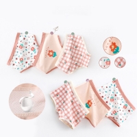 Set of 3 Children's Underwear: Girls' Cotton Briefs in Cute Floral Grid and Polka Dot Designs.