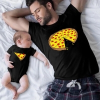 Pizza Print Family Matching Outfits - T-shirt, Bodysuit & Shorts Set for Summer Season!
