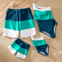 Summer Family Matching Swimsuits - Color Block One-Shoulder One-Piece Swimwear Sets from Patpat