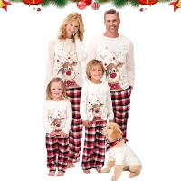 Christmas Pajama Set for the Family: Matching Deer Red Plaid Outfit for Father, Mother, and Child