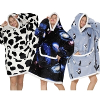 Winter Cow Cat Hoodie Blanket - Oversized Ultra Plush Fleece Sherpa TV Blanket for Adults, Couples, and Kids.