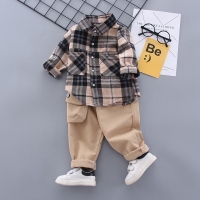 Baby Boy Formal Clothing Set - Plaid Shirt and Pants, Fashionable Autumn/Spring Kid Suits Set (2pcs/Set), Ages 1-5
