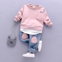 2pcs Boys' Cotton Long Sleeve T-Shirt and Pants Set with Pocket for Spring and Autumn Casual Sports Wear