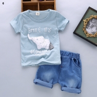 Boys Summer Clothes Set - Cartoon T-shirt and Pants Outfit in Cotton Blend (2 Pieces)