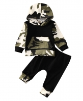 Toddler Boys' Camo Hooded Cotton Outfit with Pockets (2-Piece Set)