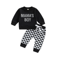 Baby Boy Clothing with Letter and Checkerboard Print, Long Sleeves and Elastic Waist - Ages 0-3 years (June 28, 2022 Release)