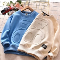 Bear Print Sweatshirt for Teens - Long Sleeve Cotton Pullover for Boys and Girls in Autumn Season