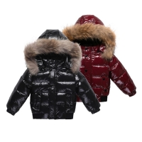 Boy's White Duck Down Winter Coat with Natural Fur, Thickened Outerwear for 2-10 Year Old Kids Parka