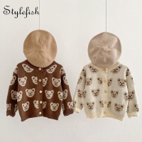 Baby Bear Jacquard Knitted Cardigan for Boys and Girls - Autumn Sweater Coat