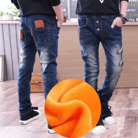 Thick Winter Jeans for Boys - Elastic Waist Denim Pants for Casual Children, Warm and Comfortable.