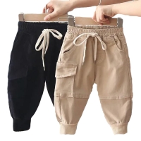 Boys' Cotton Cargo Pants (2-6 Years) - Solid Color Casual Sport Trousers for Kids.