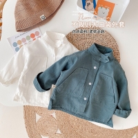 Boys Long Sleeve Shirt for Toddlers and Babies - Solid Color Outfit with Pocket Coat for Spring and Fall.
