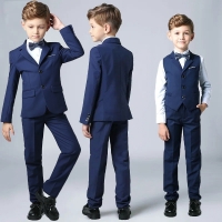 Kid's Formal Suit Set for Weddings, Parties, Performances, Graduations - Black/Navy Blazer, Vest, and Pants