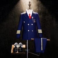 Boy's Captain Air Junior Uniform Suit for Fashion Competitions, Photoshoots, and Performances. Includes Jacket, Pants, and Tie. Perfect for Kids.