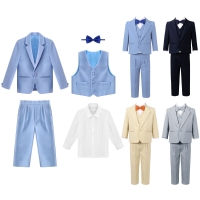 Boys 5pc Formal Suit Set: Blazer, Vest, Shirt, Bow Tie, Pants for Weddings & Parties (Spring/Autumn)