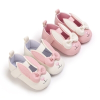 Girl's Rabbit Ear Leather Shoes - Anti-Slip Soft Rubber Sole for Infant/Toddler First Walkers