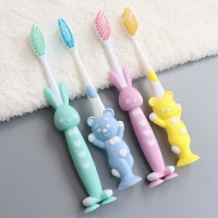 4-pc Children's Toothbrush Set with Cute Bear/Rabbit Cartoon Design & Anti-Slip Silicone Handle for Babies and Kids