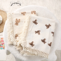Bear Muslin Cotton Baby Blanket for Swaddling, Bedding, and Summer Comfort - Cute and Soft Baby Accessories