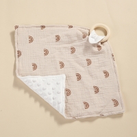 Cotton Muslin Baby Blanket with Snap Buttons - Soft Comforter, Burp Cloth, Teether and Soothing Towel
