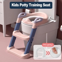 Adjustable Baby Potty Training Seat with Soft PVC Pad and Step Stool Ladder - Safe and Comfortable Toilet Trainer for Kids.