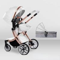 2 in 1 Baby Stroller - Reversible, Shock Absorbing, Four-Wheeled Pram for Sitting or Lying Down