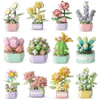 Flower Succulents Building Blocks Everlasting Flower Bonsai Tree Gardens Romantic Bricks DIY Potted Plants Model Kids Kits Toys