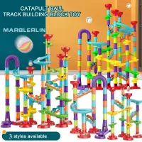 DIY Construction Ball Bearing Run Race Track Building Blocks Kids 3D Maze Ball Roll Toy Children Festival Gift 45/142/197PCS Set