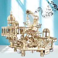 Newest 3D Wooden Puzzle Mystery Island Music Box with Light DIY Assembly Model Kit for Adults Kids, Valentine's Day Gifts