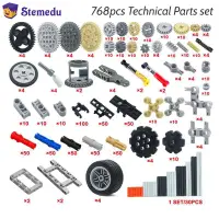 768PCS Technical Parts MOC Building Blocks Cars Gears Axles Pack Wheels Connectors Chain Link Pins Joints Bricks Shock Absorber