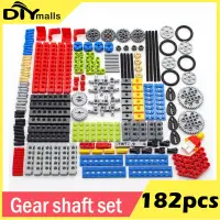 182pcs MOC Technical Set Gear Rack Push Rod Parts Curved Carrier Perforated Bricks Wheel Shaft Tire for legoeds Power Functions