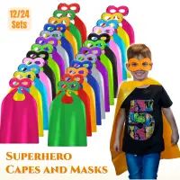 12/24 Sets Superhero Capes and Masks Bulk for Boys Girls Super Hero Themed Party Favor Costume Birthday Gifts Cosplay Costume