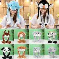 Cute Warm Moving Jumping Funny Cap Animals Ear Hat Rabbit Pinch Airbag Plush