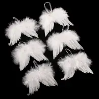 10Pcs Lovely Wedding Party White Christmas Tree Decor Hanging Ornament Feather Wing Angel Wings