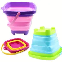 Foldable Beach Bucket Silicone Collapsible Toy Buckets for Kids for Summer Activities Camping Gear Travel Beach Sand Toys