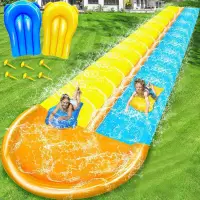 30 Ft Extra Long Slip Water Slide with Sprinkler, Heavy Duty Lawn Water Slide for Kids Adults, Double Lane Water Slide with 2 Bo
