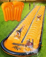22FT Slip Water and Slide for Kids Adults, Extra Long Backyard Water Slide with Pool and 2 Inflatable Bodyboards, Summer Outdoor