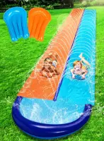 32.5ft Double Water Slide, Heavy Duty Lawn Water Splash Slip and Slide with Sprinkler and 2 Inflatable Boards Slip for Kids Adul