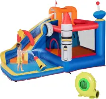 5-in-1 Kids Bounce House Inflatable Water Slide with Pool, Water Cannon, Climbing Wall, Inflator Included, Jumping Castle Kids B