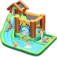 Giant Inflatable Bouncy Water Slide - 6 in 1 Toddler Outdoor Water Park with Pool & Ball Pit, Slide Inflatables for Kids & Adult