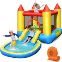 Inflatable Water Slide Bounce House with Ball Pit & Splash Pool, Bouncy Jump Castle for Kids Backyard Fun with 550w Blower,