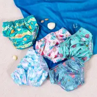 HappyFlute One Size Baby Nappies Fish Print Swim Pants Reusable Washable Cloth Swimming Beach Pool Kids Cover Summer Use