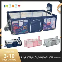 IMBABY New Playpen for Children Cartoon Baby Palypens Basketball Baby Playground Fence for Child Safety Barriers Baby Dry Pool