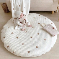 1PCS Cute Round Crawling Mat, Bear Embroidered Baby Play Mat, Cotton Baby Sleeping Mat, Mattress Carpet