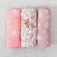 Elinfant 3PCS 100% Cotton Muslin Swaddle Blanket, Stroller Cover Nursing Cover,Baby Sleeping Quilt For Summer